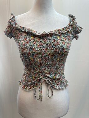 Almost Famous Multicolor Floral Smocked Off-Shoulder Crop Top S